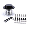 Car steering wheel quick release adapter in black, red, blue, silver, and gold colour options.