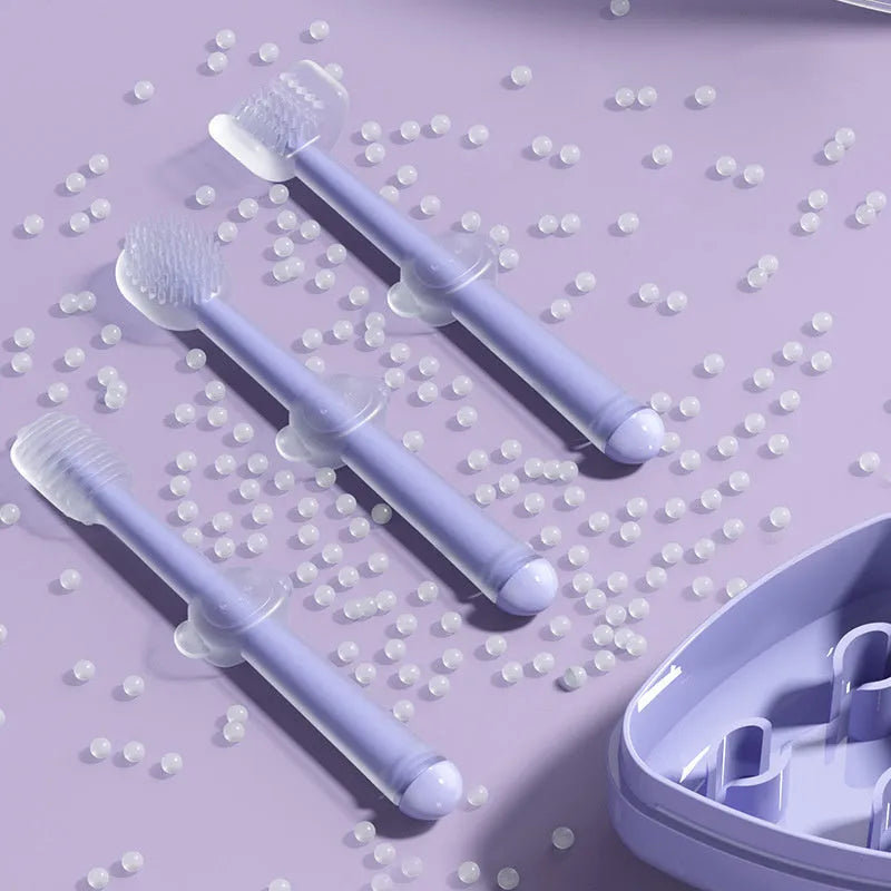 Purple silicone pet toothbrush for dogs and cats with soft bristles for dental cleaning