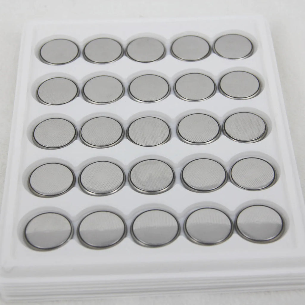Pack of 3V alkaline button batteries showing CR2032, CR2025, and CR2016 coin cells for small electronics.