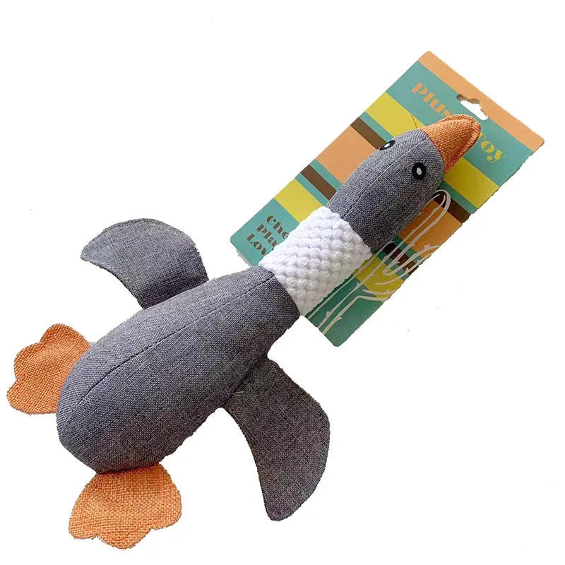Blue duck-shaped dog plush toy with squeakers for large breed dogs