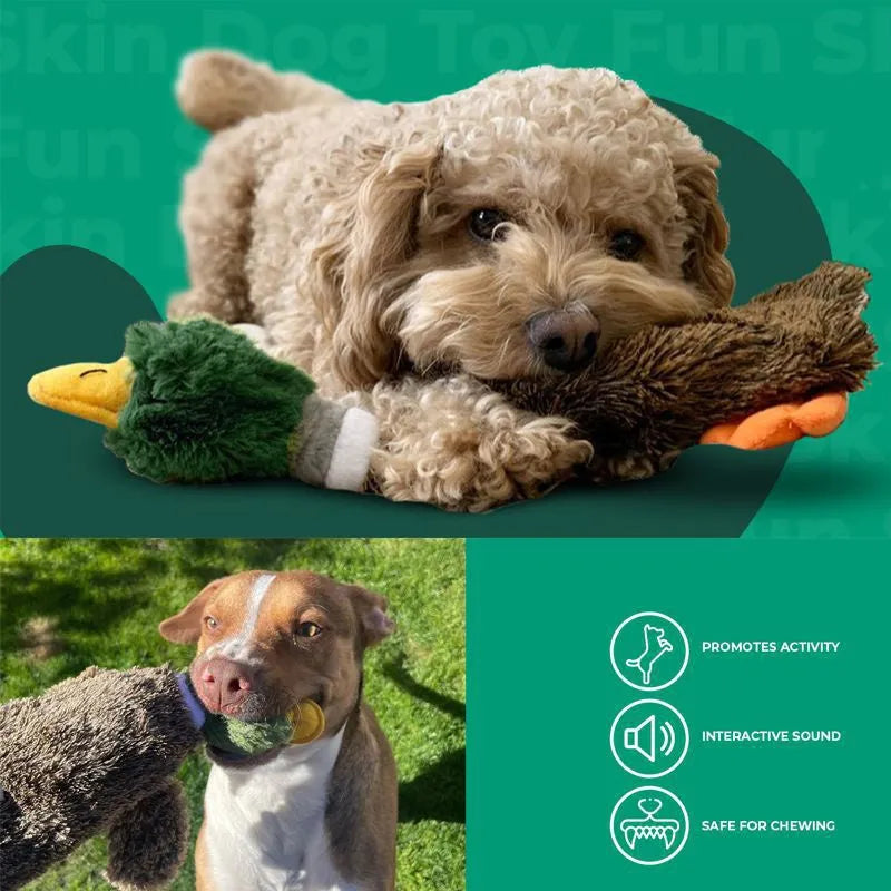 Green wild duck design stuffless plush dog toy with dual squeakers