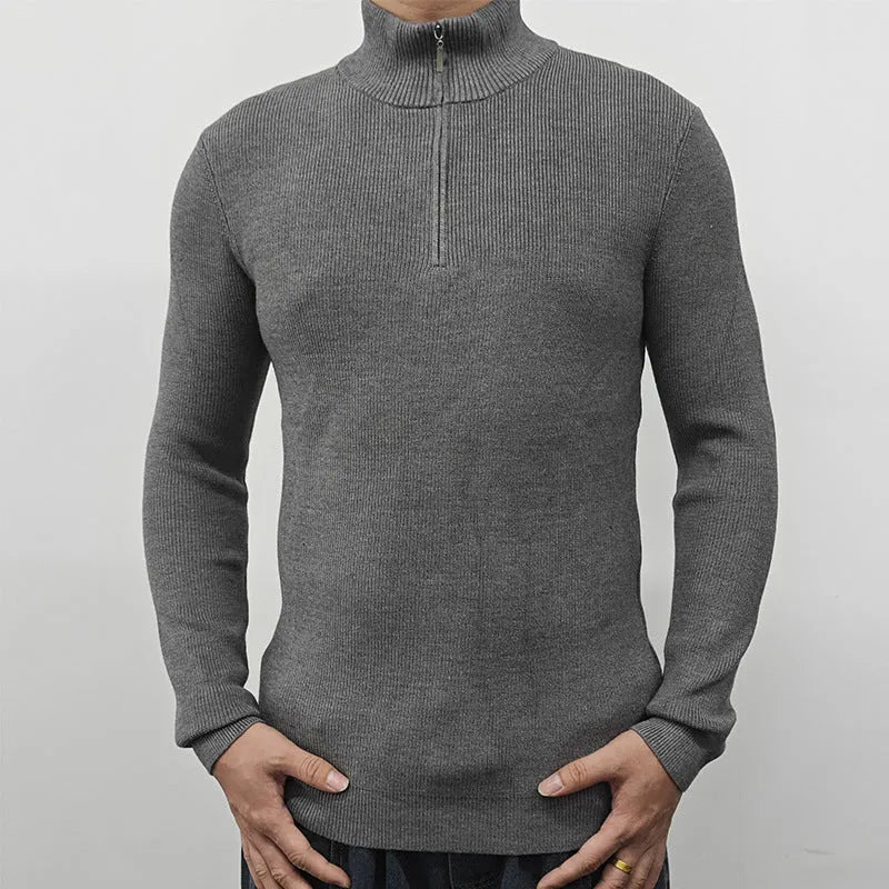 Men's American-style half-turtleneck zipper sweater in cotton blend polyester fabric