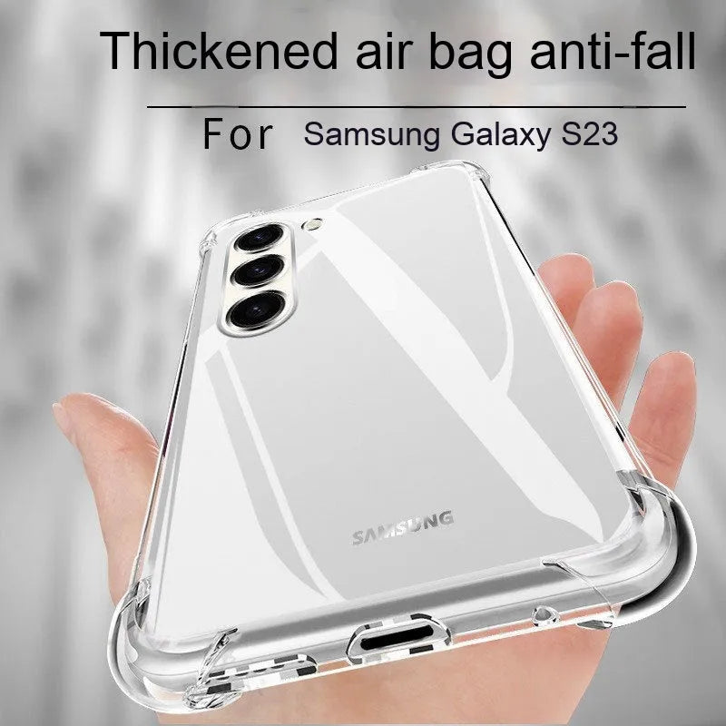 Transparent TPU phone case for Samsung Galaxy S23 with four-corner airbag protection