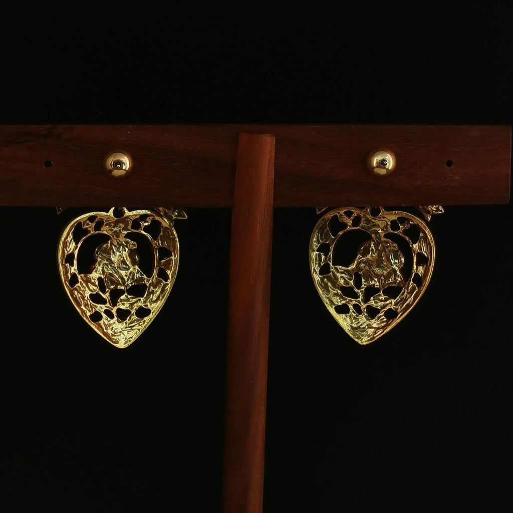 Copper alloy inlaid zirconium love heart rose bow hollow pattern earrings women Chinese style