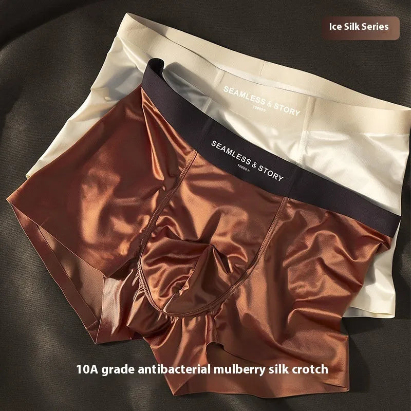 Men's ice silk satin underwear in multiple colours showing mid waist design