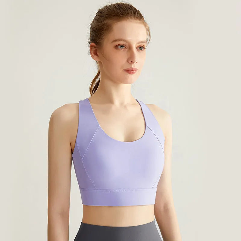 Women's 3/4 cup sports bra in nylon with fixed double shoulder straps, shown in Autumn Fragrance Green.