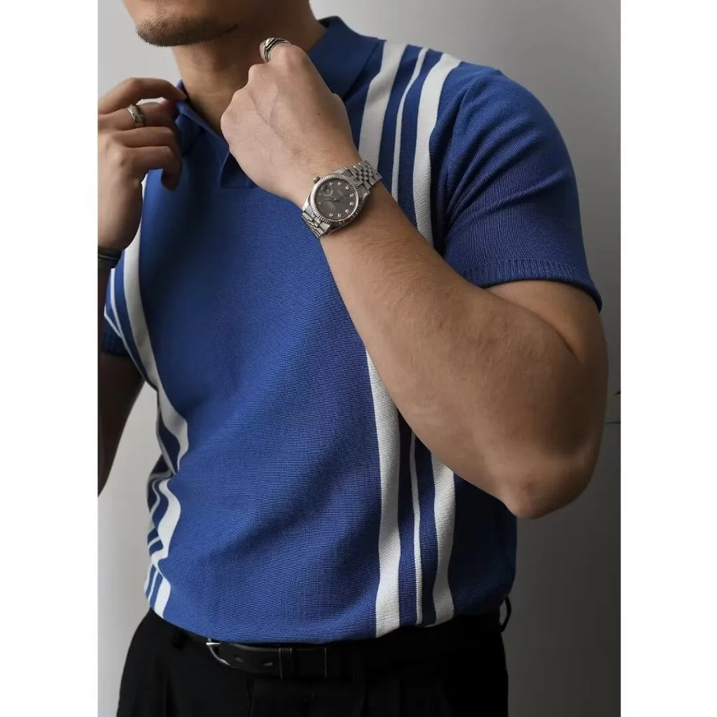 Men's cotton ice silk polo shirt with classic collar and short sleeves in multiple colour options