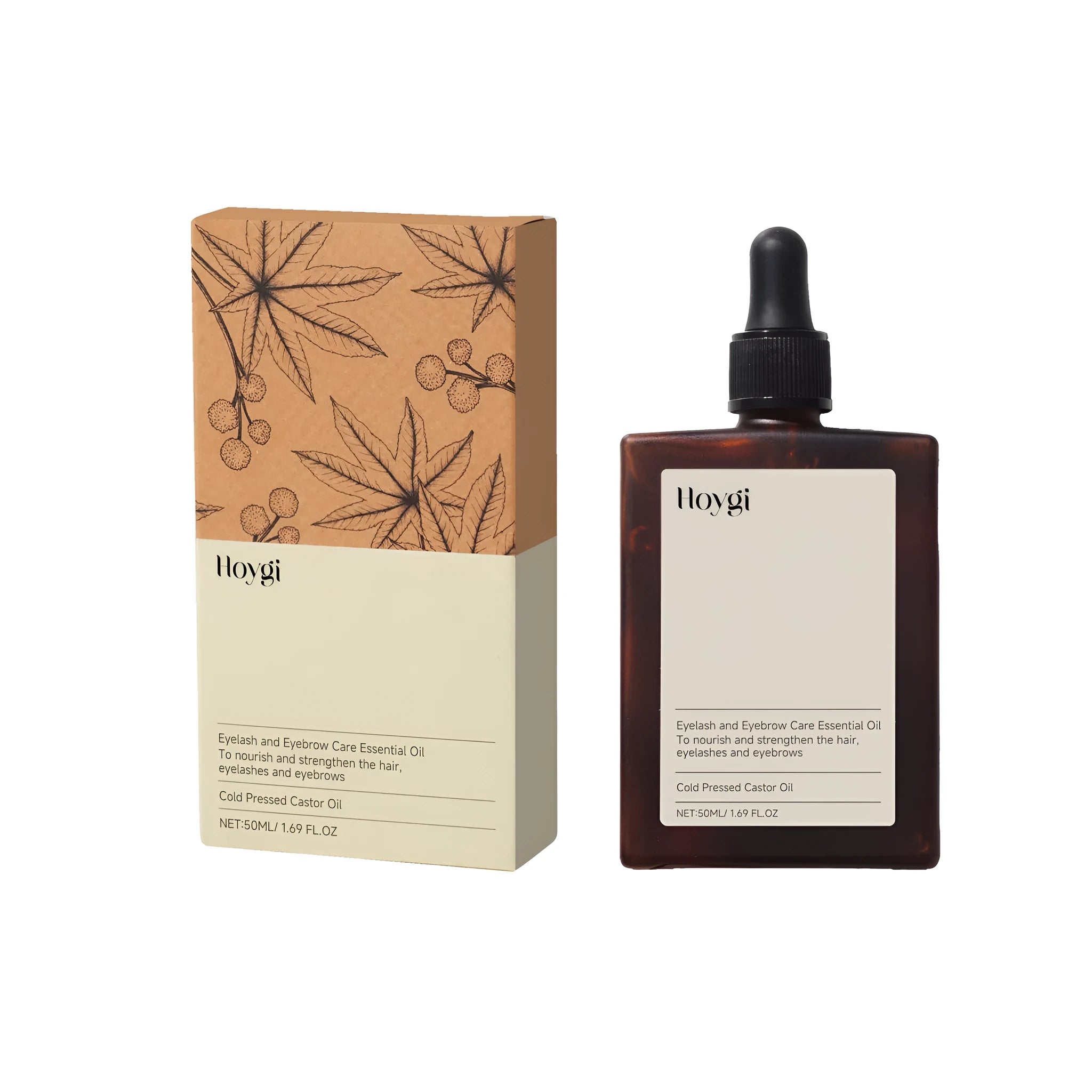 Eyelash And Eyebrow Care Oil 50ml bottle with dropper, formulated with coconut extract and glycerin