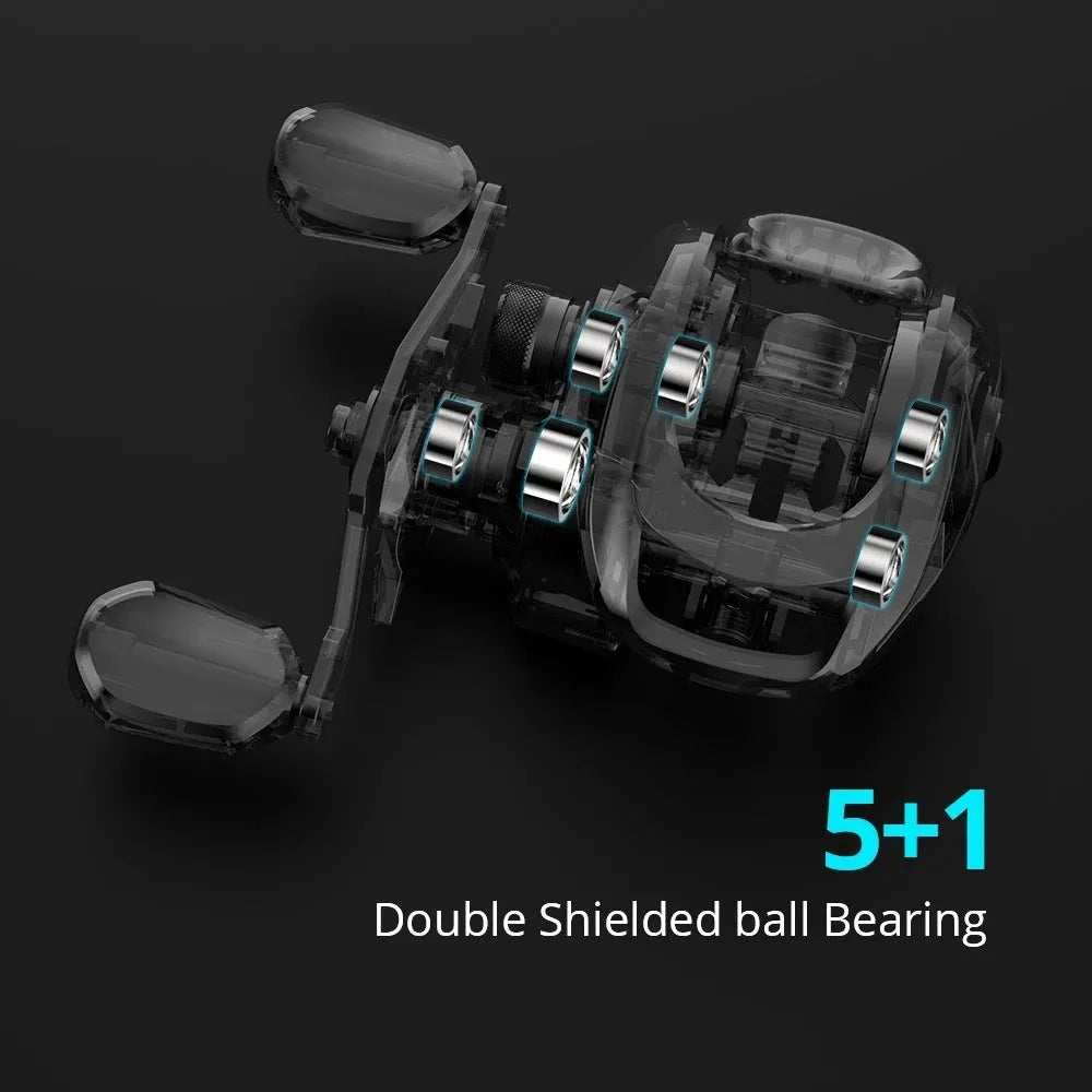 Drip wheel fishing reel showing left and right hand wheel configurations with rocking wheel line mechanism