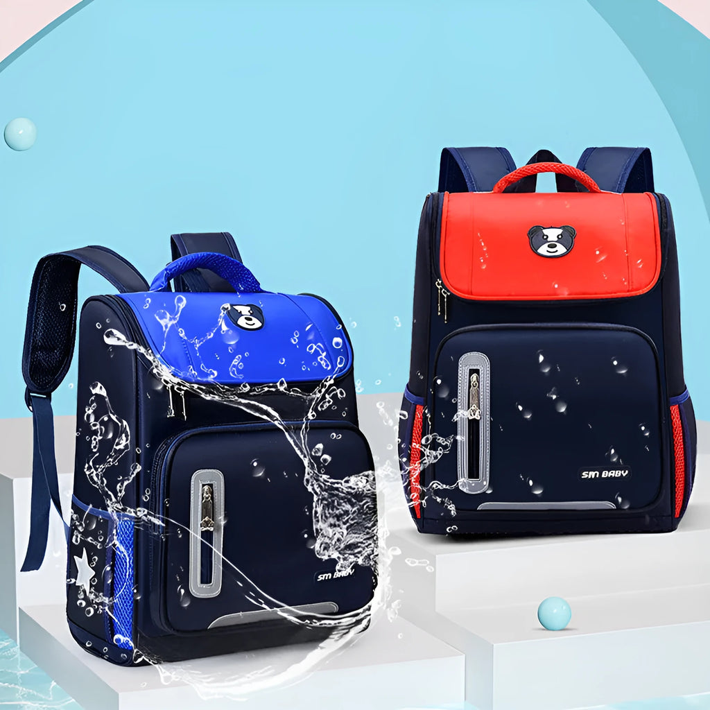 Primary school kids backpack in Green size L made from waterproof nylon with double straps and multiple zippered compartments