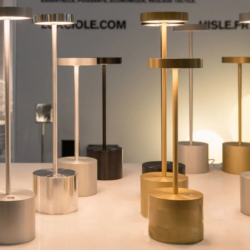 Aluminium LED rechargeable touch lamp in choice of five colours with dimming control