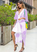 Light purple lace embroidery beach dress with cardigan styling for women's swim and beach wear