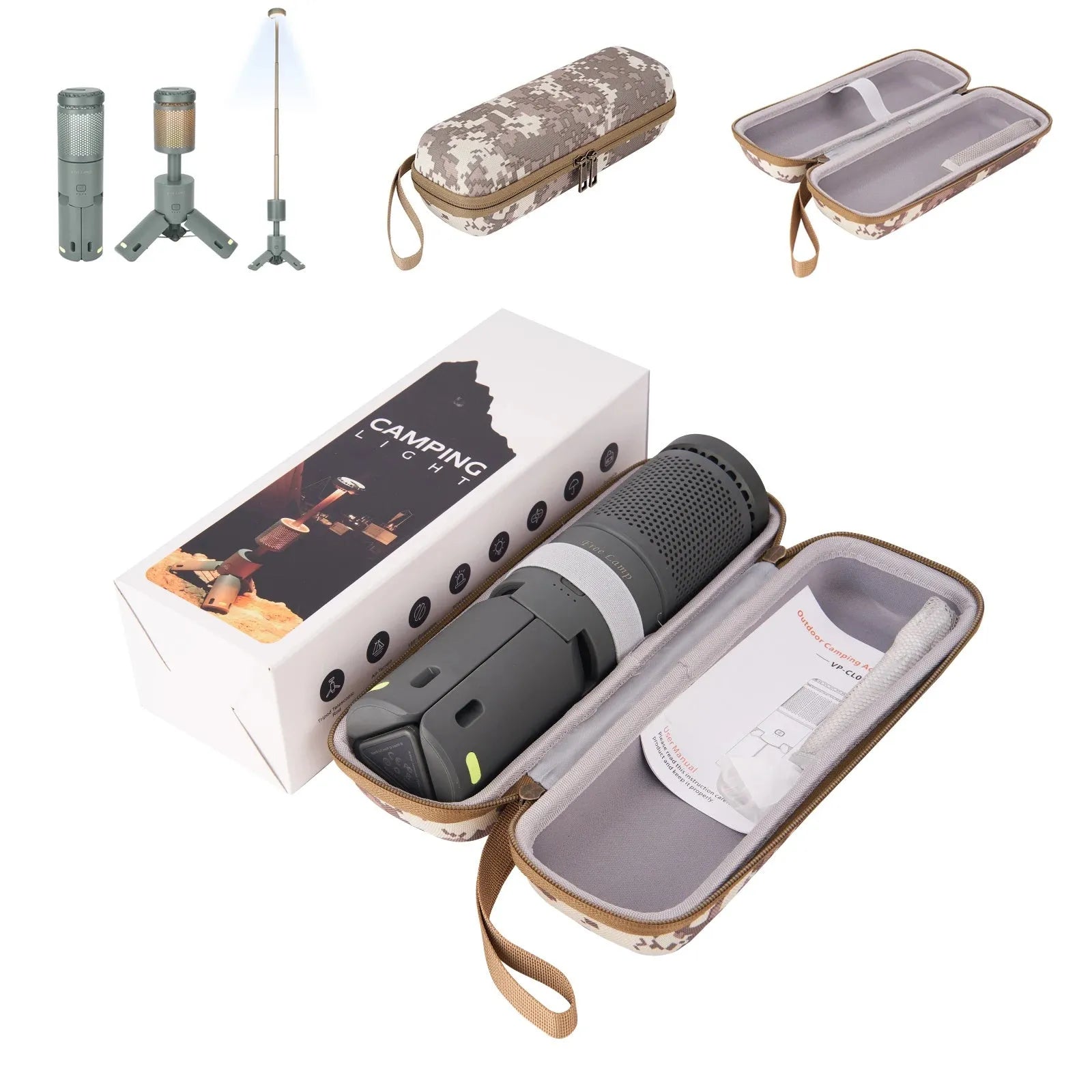 Outdoor camping portable LED light in off-white and dark grey colour options