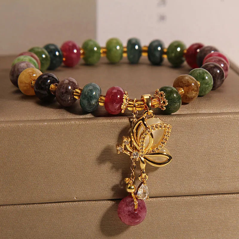 Women's colourful butterfly bracelet with alloy construction and bead decoration