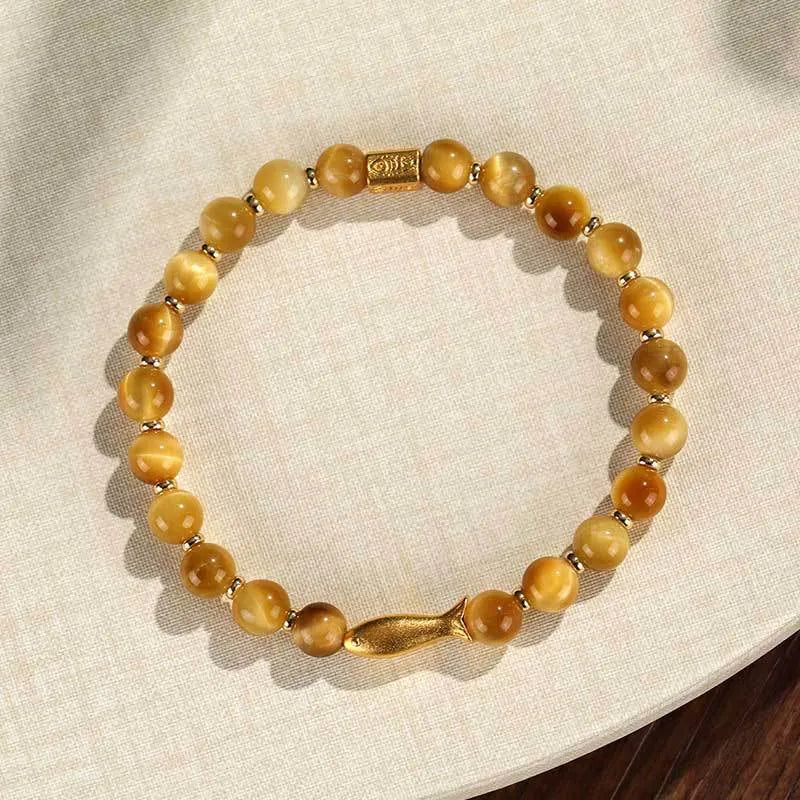 Yellow tiger eye small fish beaded bracelet for women with animal modelling and zodiac design