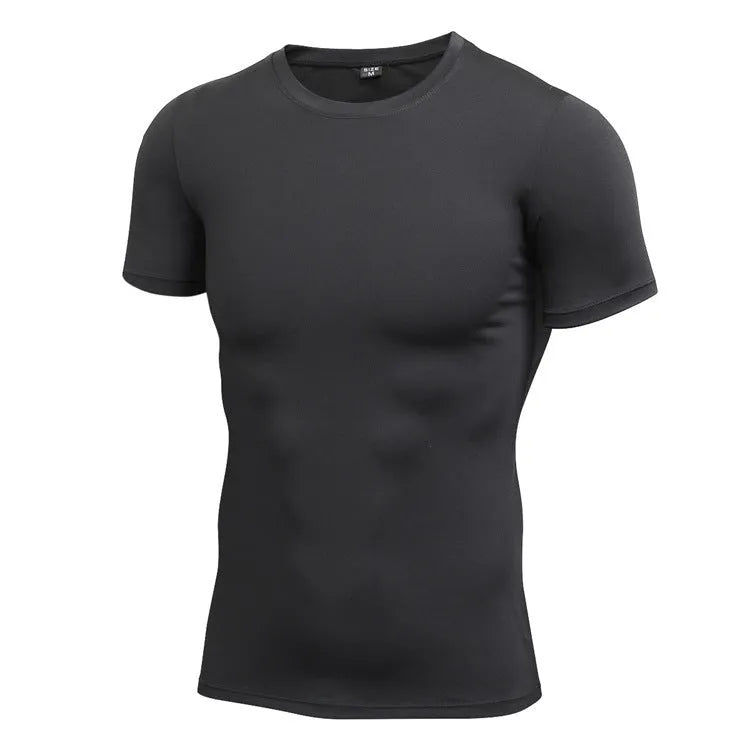 Men's stretch quick-dry short-sleeved fitness shirt in polyester available in multiple colours