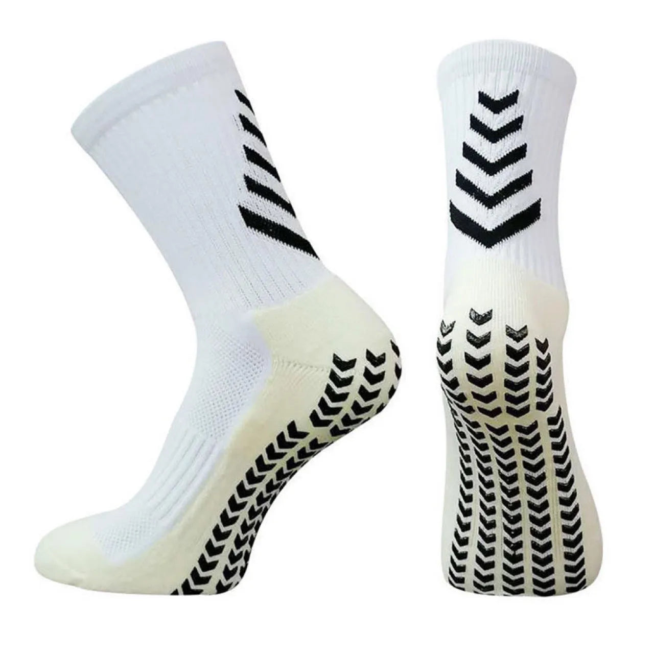 Men's colourful mid-calf athletic socks with a geometric pattern and non-slip silicone soles.