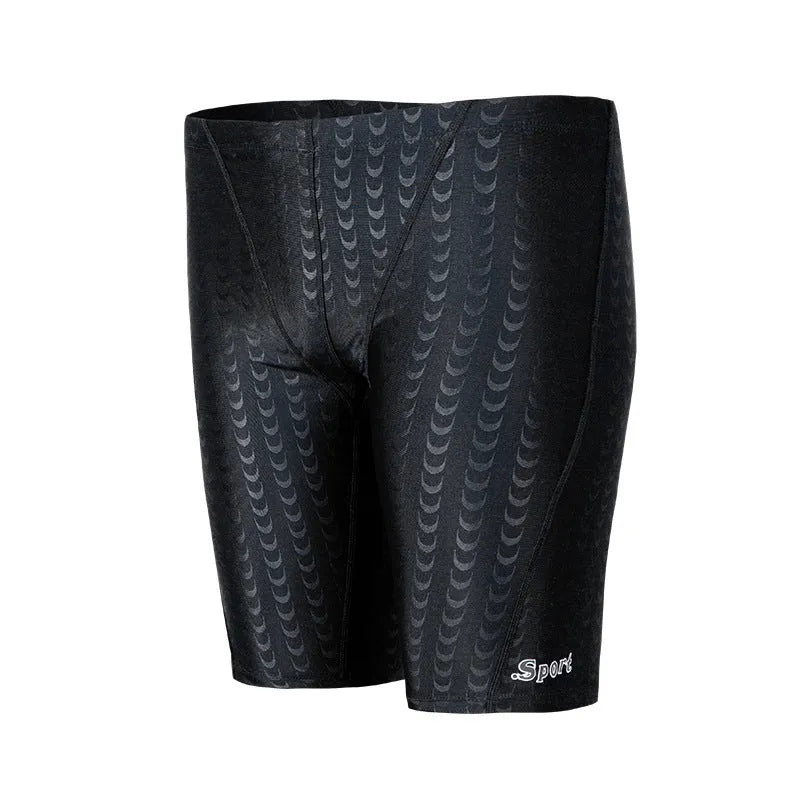 Men's solid colour swimming trunks in waterproof shark skin polyester fabric