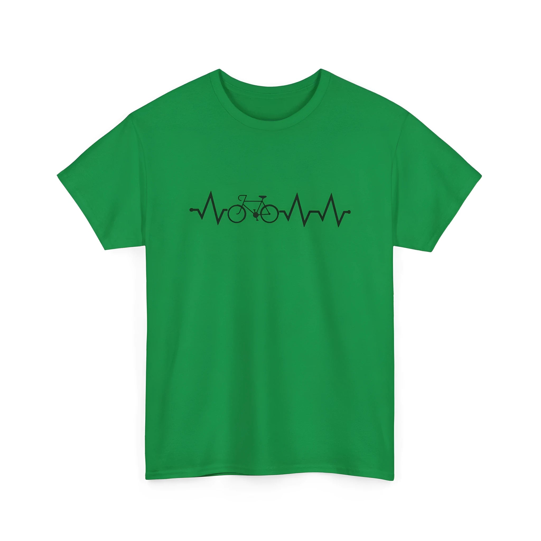 Green cotton short-sleeve t-shirt with an all-over white letter print, laid flat