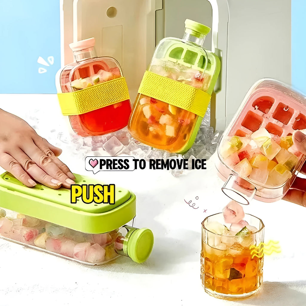 One-click molding cooling cup with straw in green with straps, 500ml capacity