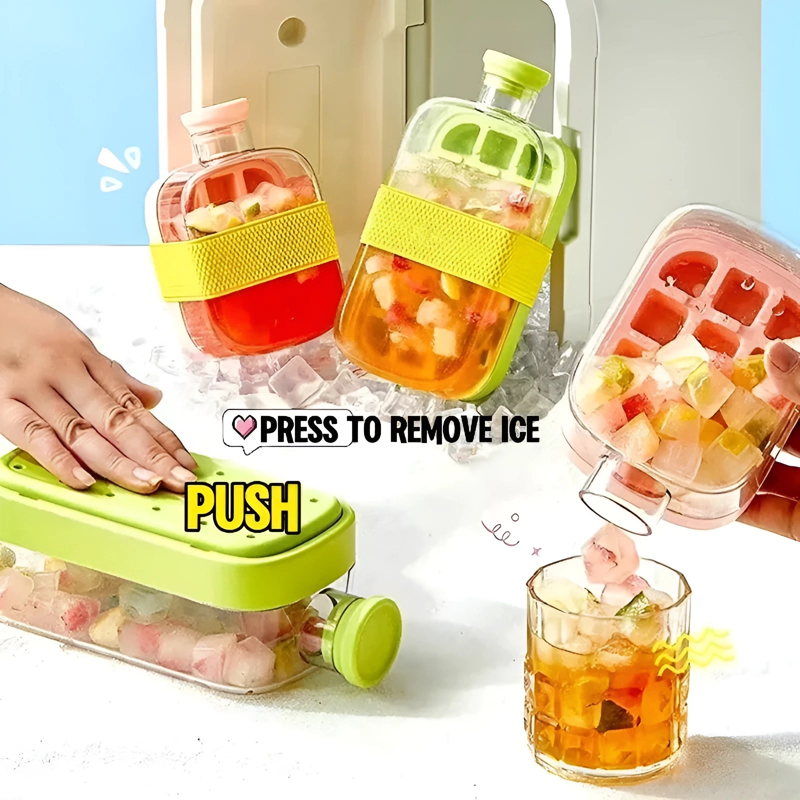 One-click molding cooling cup with straw in green with straps, 500ml capacity