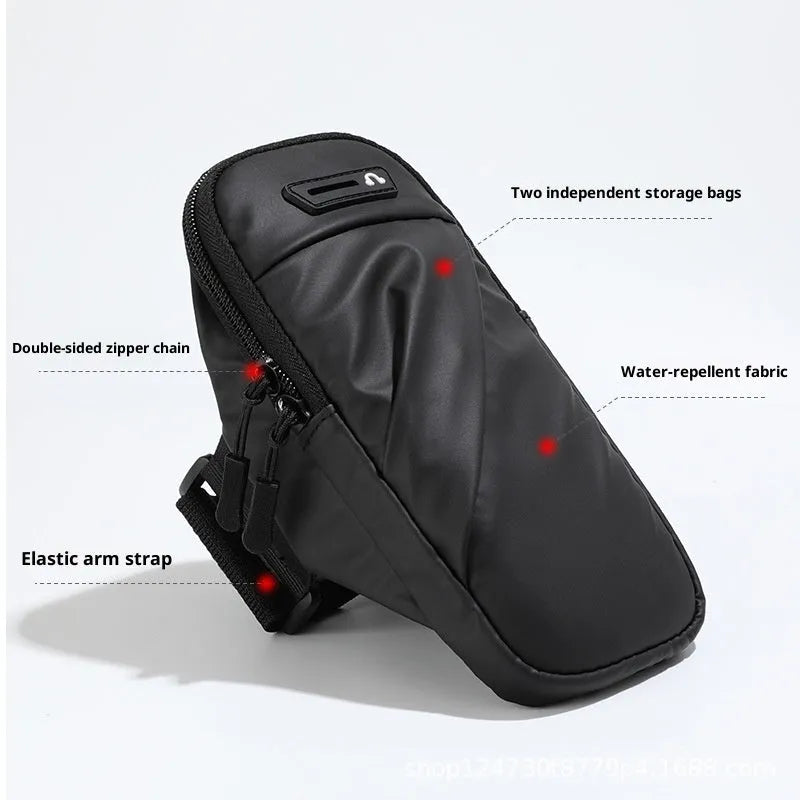 Outdoor cycling men's arm sleeve phone pouch black made of breathable ultra-light PU material