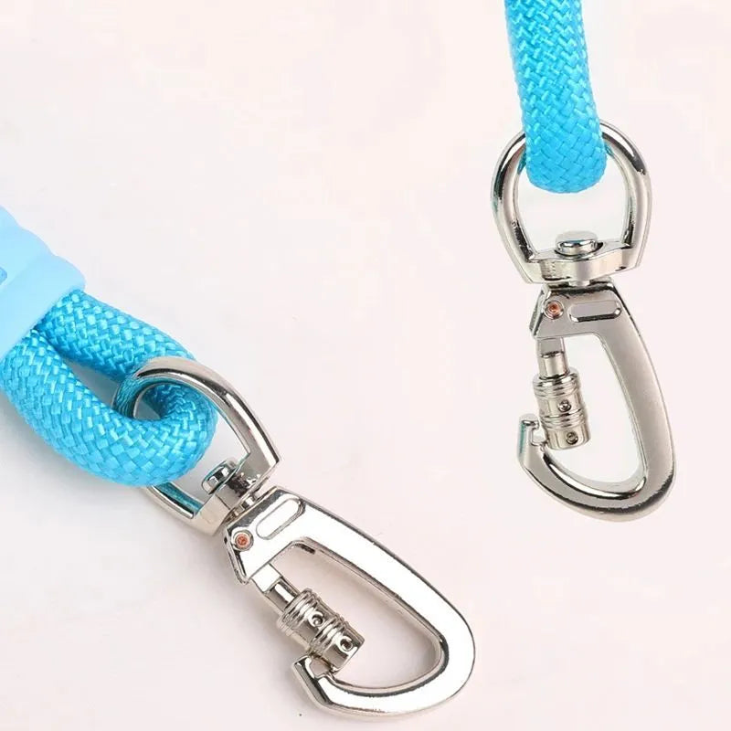Dog traction rope leash with foam handle in four colour options: black, light purple, sky blue, yellow