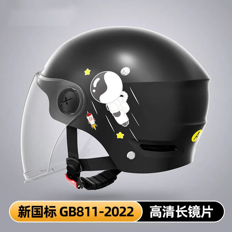 Khaki coloured open-face motorcycle half helmet with a mirrored sun protection lens on a handlebar.