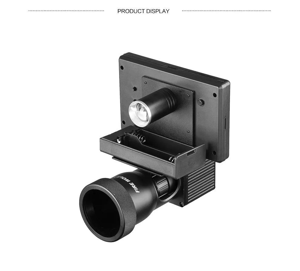 Digital night vision monocular with LED display showing enhanced night scene