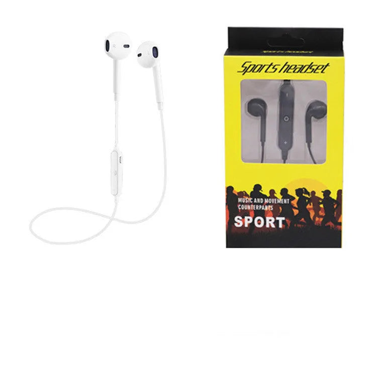 Mini sports portable binaural stereo Bluetooth headphones in black with USB charging cable