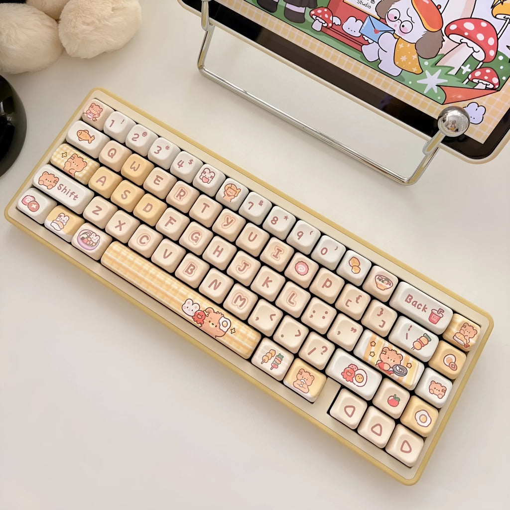 Rabbit Bear Restaurant themed mechanical keyboard keycaps in EOA height profile, PBT plastic.
