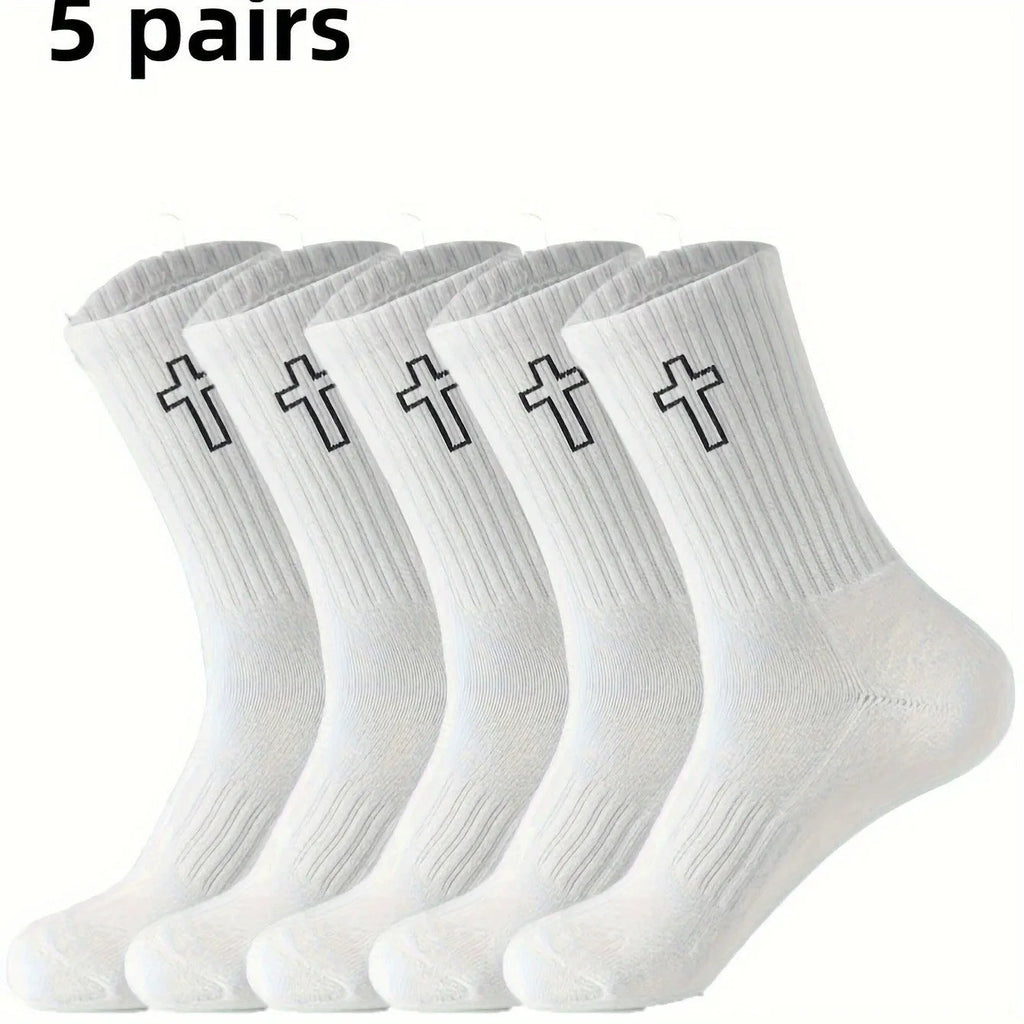 Pack of 5 black mid-calf socks made from polyester for sweat absorption and odour control