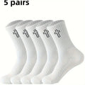Pack of 5 black mid-calf socks made from polyester for sweat absorption and odour control
