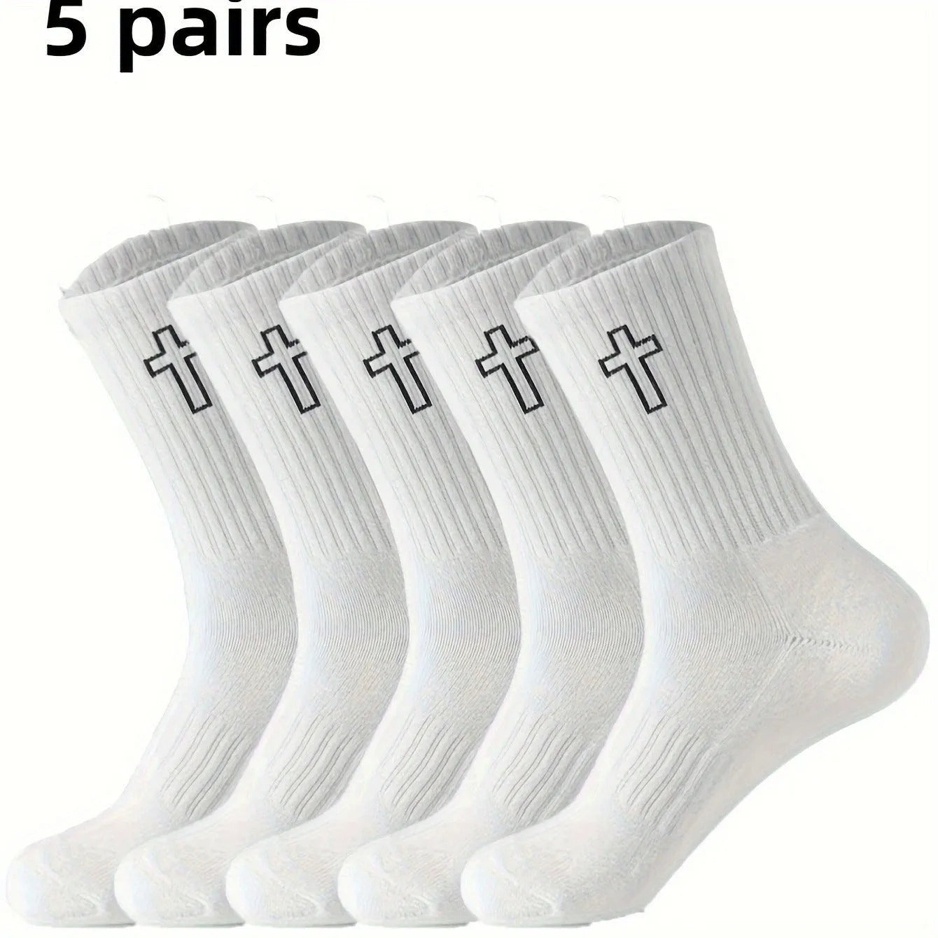 Pack of 5 black mid-calf socks made from polyester for sweat absorption and odour control