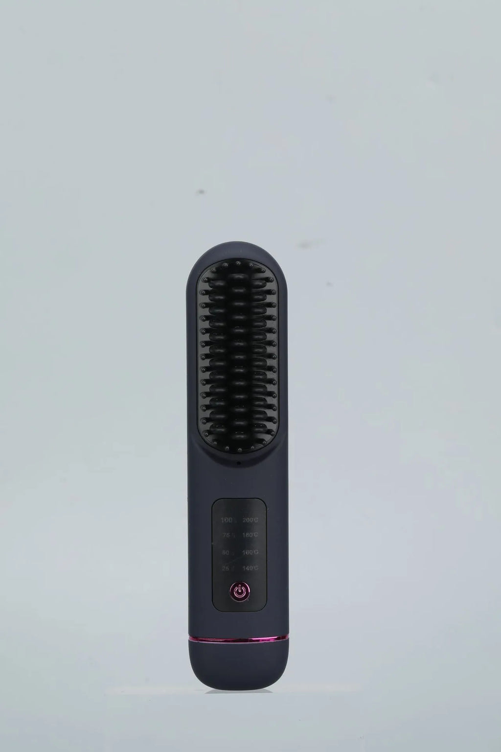 Portable negative ion hair straightening comb in ABS plastic, showing white, dark blue and grey colour options.