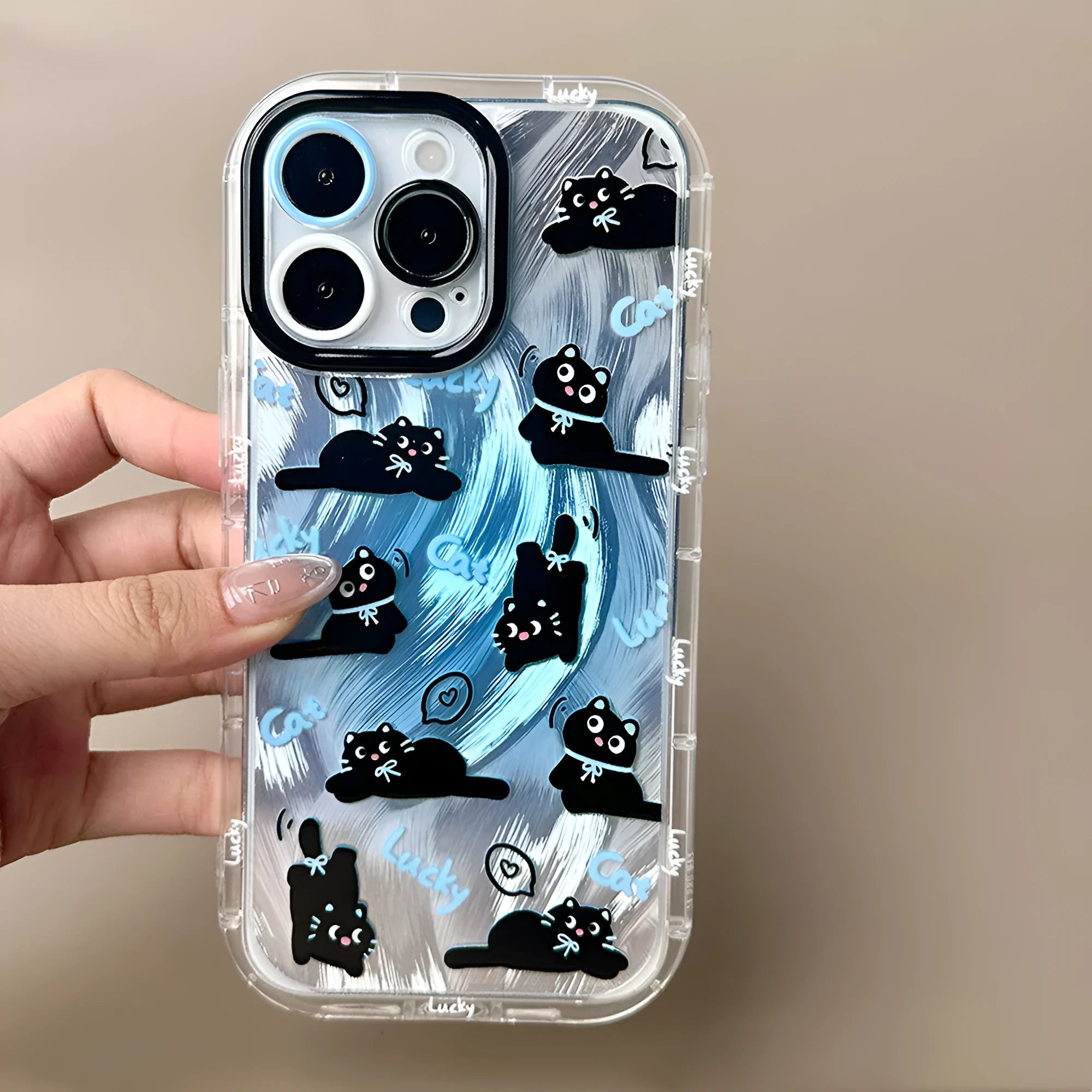 Blue fur cat design PC phone case with fall protection for Apple iPhone