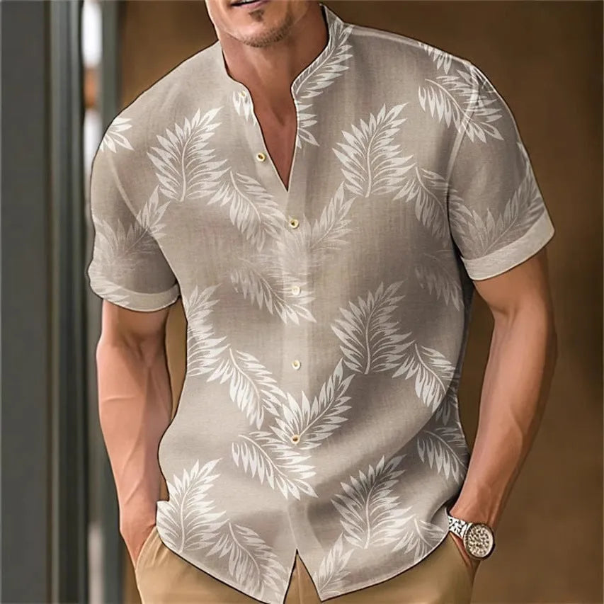 Men's printed casual polyester shirt shown in multiple colour options