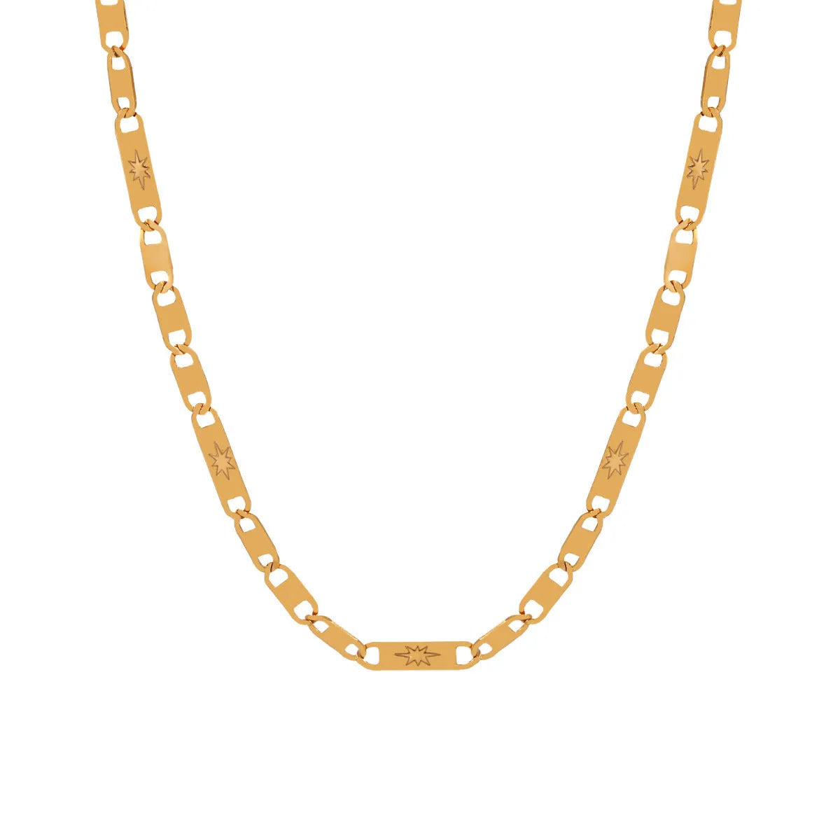 Gold electroplated titanium steel necklace with hammer pattern and Chinese character pendant on a stud chain