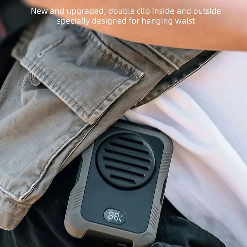 Green leafless waist hanging fan for outdoor sports with USB charging port