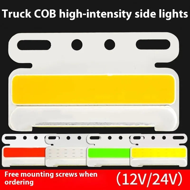 Waterproof aluminium COB LED truck side light for ground tyre illumination in multiple colours.