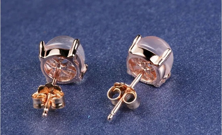 Rose gold drop earrings with Korean style design and synthetic ross quartz