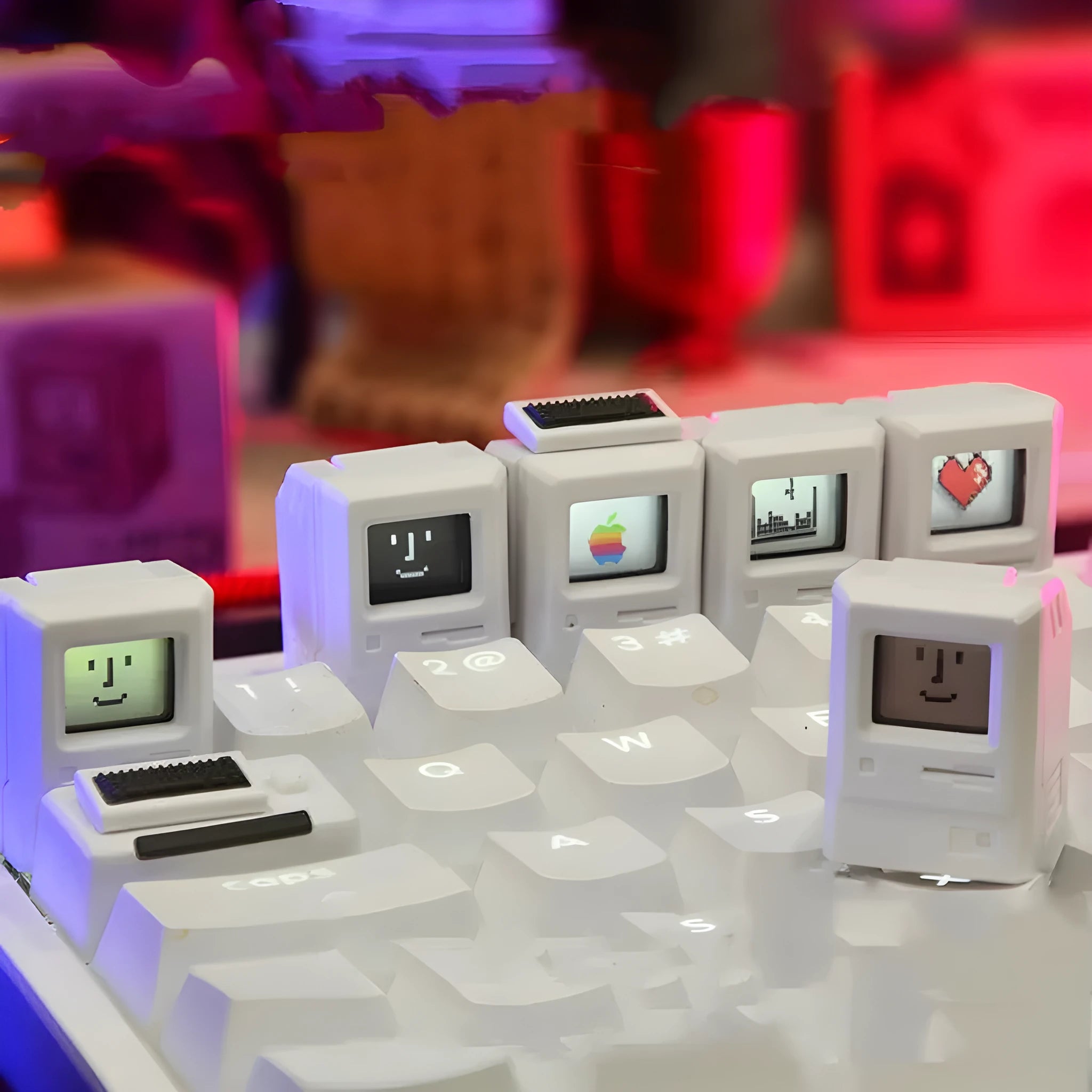 Transparent mechanical keyboard keycap with Macintosh retro styling