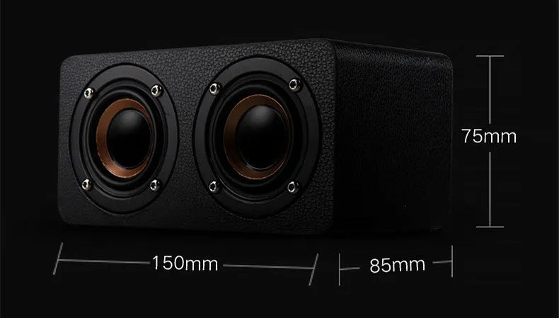 Mini Bluetooth speaker with wood shell, 8-inch dual speakers, graffiti colour, on a desk