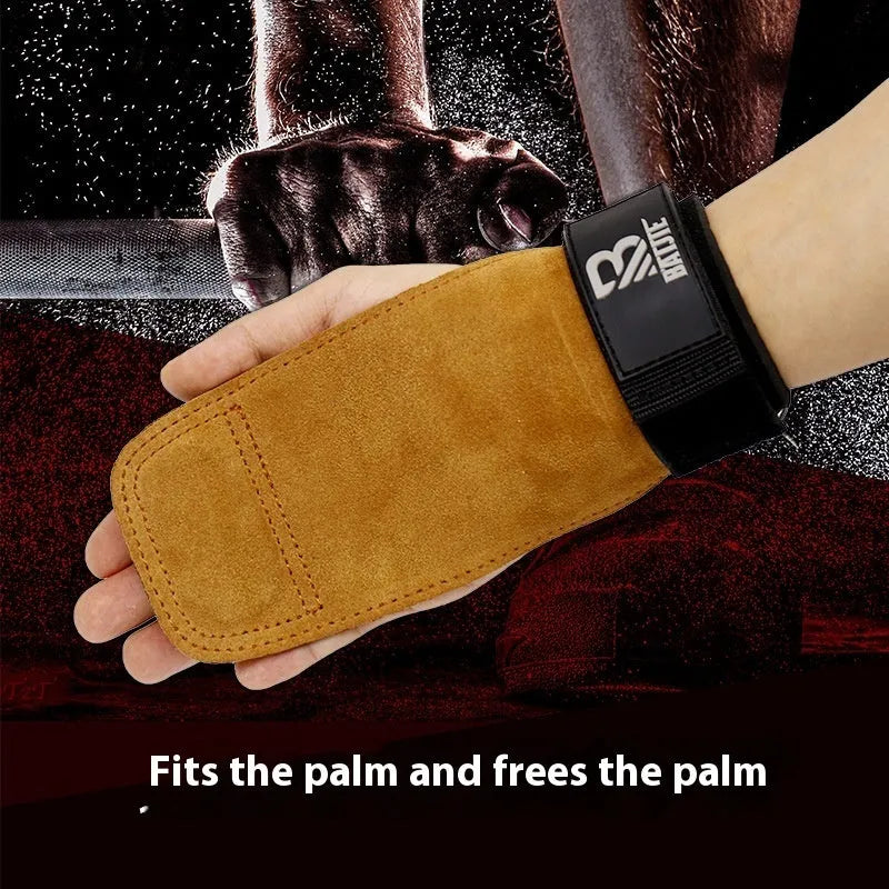 Pair of brown fitness wrist protectors showing silicone grip dots on the palm side.