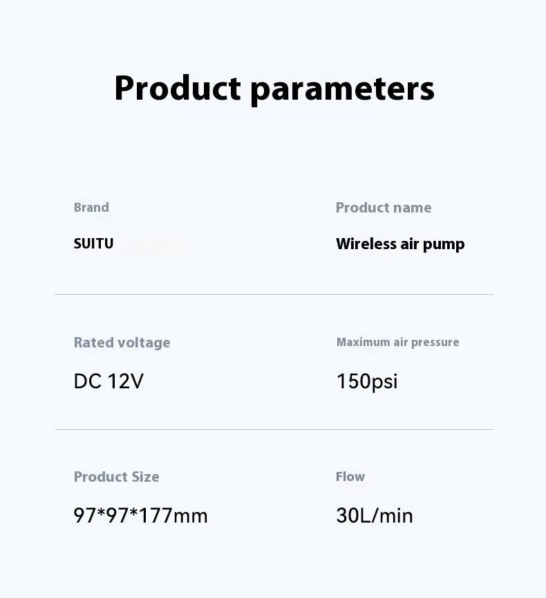 ST-5518 portable wireless air pump with charging cable and nozzle accessories