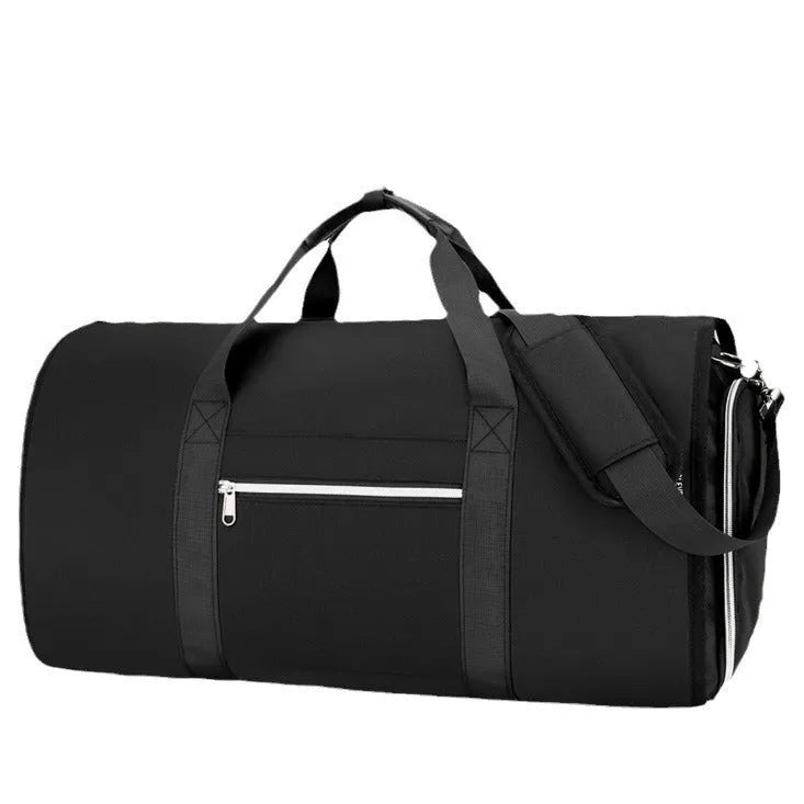Black Oxford cloth storage bag with compartments for dry and wet item separation