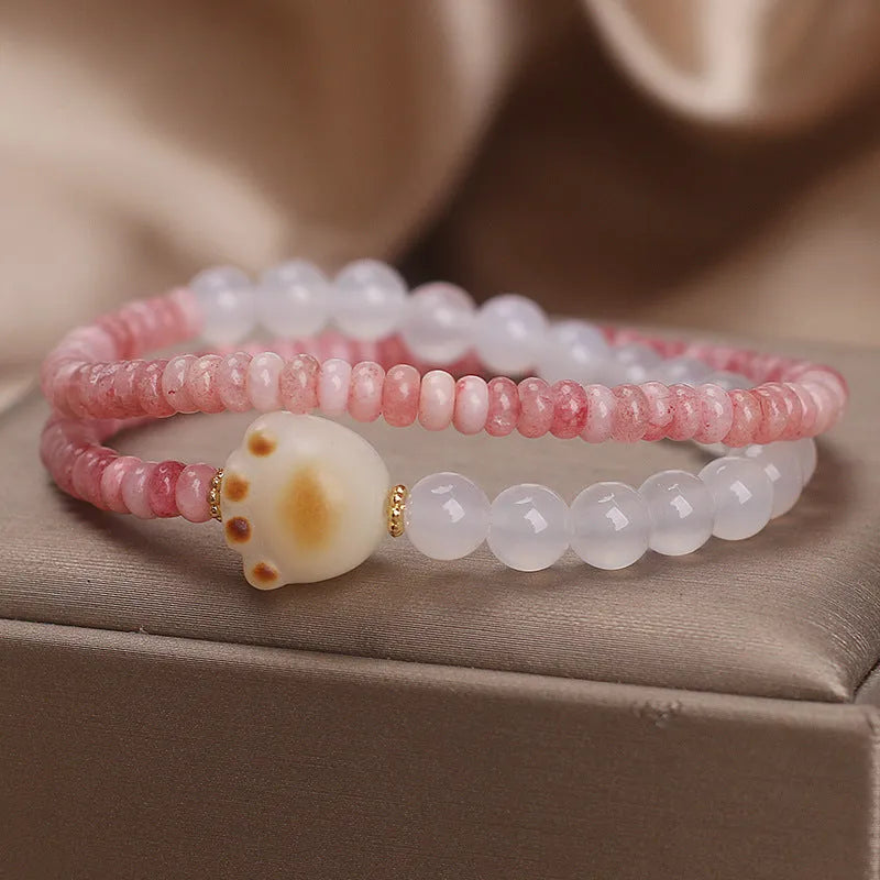 Natural crystal abacus bead bracelet pink double ring closure women's ethnic style