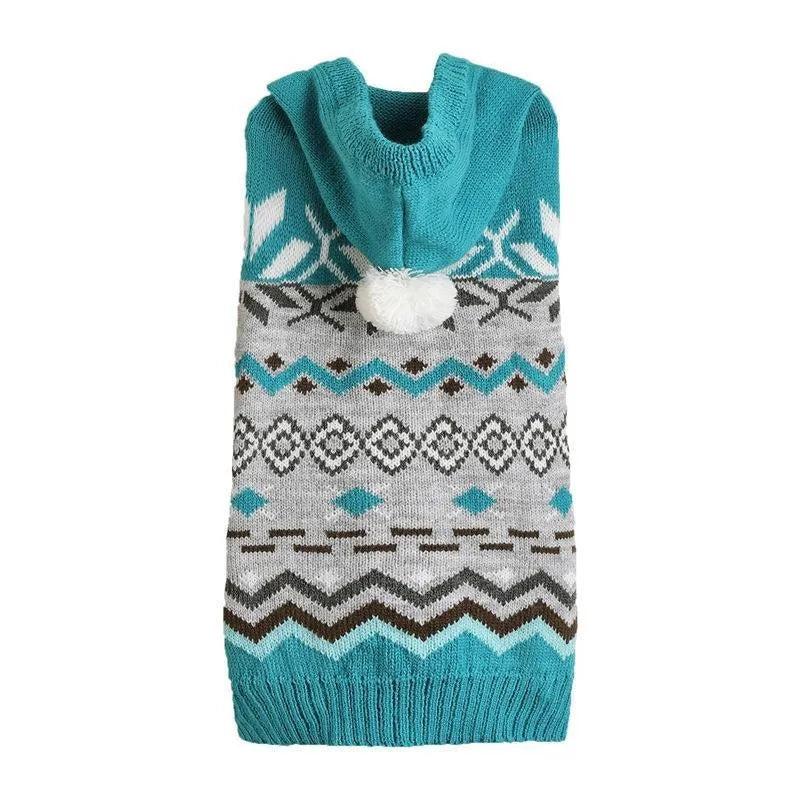Diamond pattern pet sweater for dogs in blue, green, or pink acrylic knit