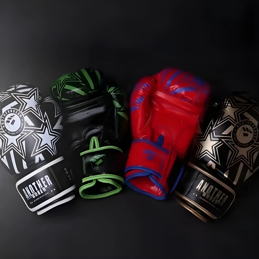 A pair of children's vertical-style boxing gloves in a choice of colours, showing the XINGX star design.