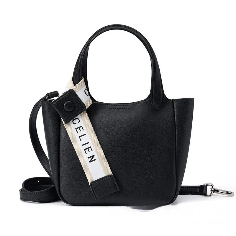 Brown genuine cattlehide leather cross body bucket bag with retro style and single shoulder strap